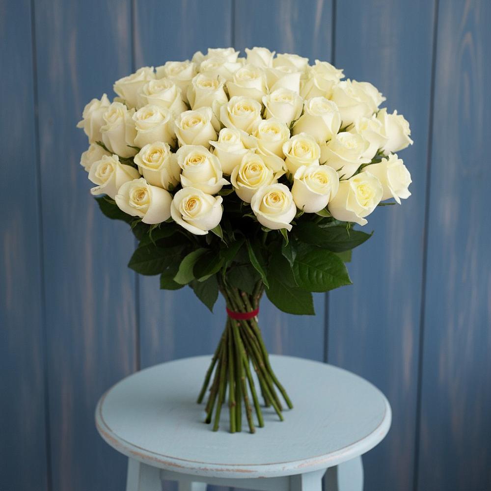 Букет 51 Белая роза Эдлесс Лав в Мичуринске