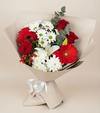 Букет цветов из:  Розы, Хризантемы, Герберы и Лилии в Мичуринске