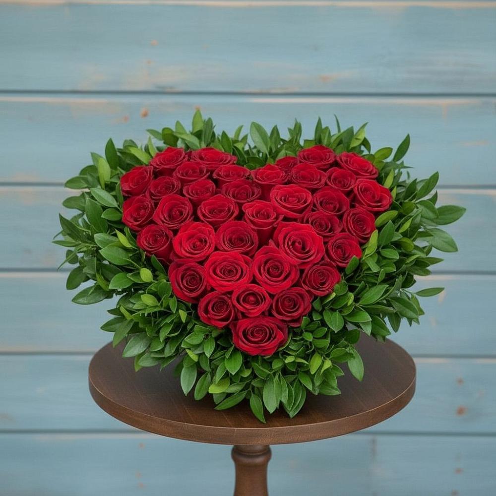 Цветочная композиция из Розы в виде сердца в Мичуринске