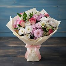 Букет цветов из:  Хризантемы, Альстромерии и Розы в Мичуринске