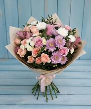 Букет цветов из:  Хризантемы, Розы и Альстромерии в Мичуринске