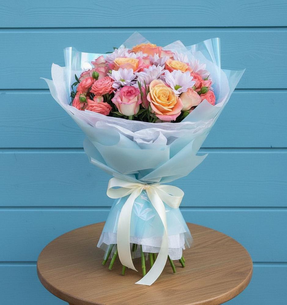 Букет цветов из: Хризантемы и Розы в Мичуринске